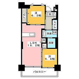白壁リンクス 2LDKの間取図画像