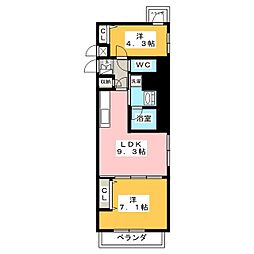 プレサンス丸の内フォート 2SLDKの間取図画像