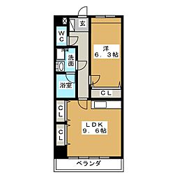 プログレスアサダ瓦町 1LDKの間取図画像