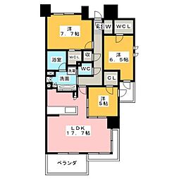 プラウドタワー名古屋久屋大通公園 3LDKの間取図画像