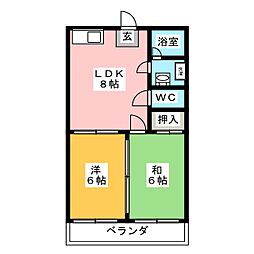 松葉マンション 2DKの間取図画像