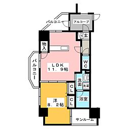 さくらHills ARAKO 9階1LDKの間取り