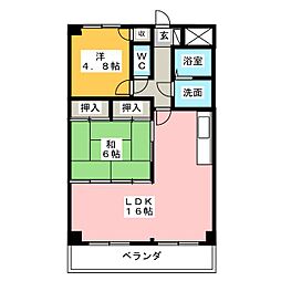 カノン梓 5階2LDKの間取り