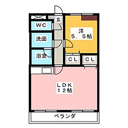 第3エステート丸万 1階1LDKの間取り