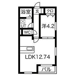 GCDヴィラ荒子 1LDKの間取図画像