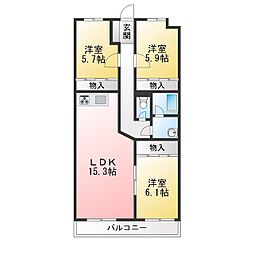 ハイゼ浅井 3LDKの間取図画像