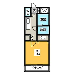アラニ2 1Kの間取図画像