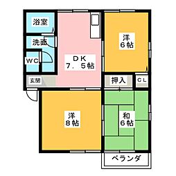 アーバンKAZUE 3DKの間取図画像
