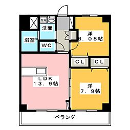 アザレア八田 2LDKの間取図画像
