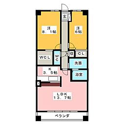 ソーラスフロント富船北棟 2LDKの間取図画像