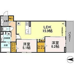リヴェール広田 2LDKの間取図画像