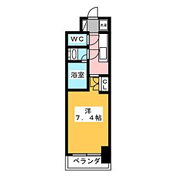 グランハイム山手通 7階1Kの間取り