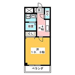 シェドゥーヴル八事 1Kの間取図画像