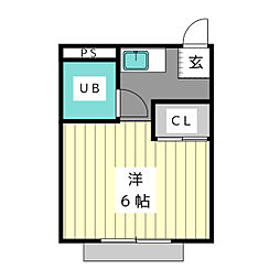 杁中カジウラ ワンルームの間取図画像
