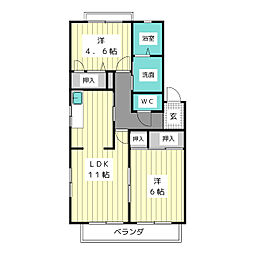 グランデール南山A棟 2LDKの間取図画像