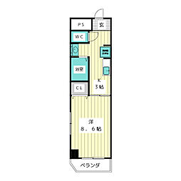 ヒルズヤマザト 1Kの間取図画像