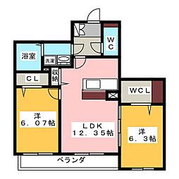パレ・ド・南山 2LDKの間取図画像