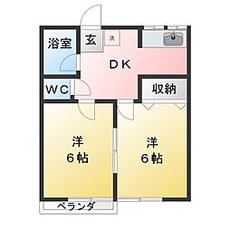 高砂ヴィレッヂ 2DKの間取図画像