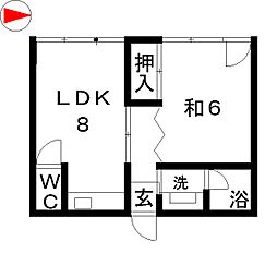 ニノ鳥居荘 ワンルームの間取図画像