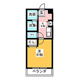 グランイル丹後 4階1Kの間取り