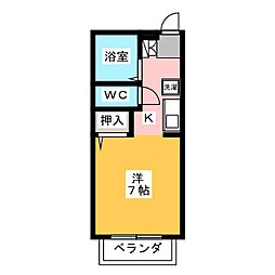 サンライズ豊 2階1Kの間取り