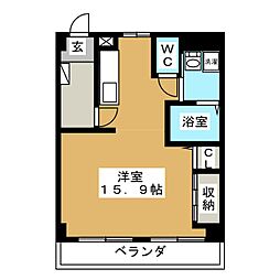 コーポ山田 2階ワンルームの間取り
