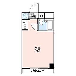 プレスイン豊 2階ワンルームの間取り