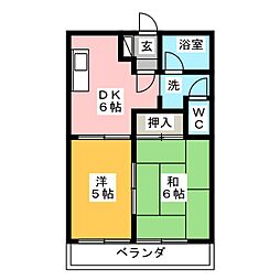 ファミーユ道徳 2階2DKの間取り