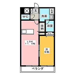 WOODY日比野 1LDKの間取図画像