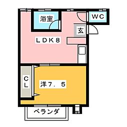 ジョーヌ駈上 1LDKの間取図画像