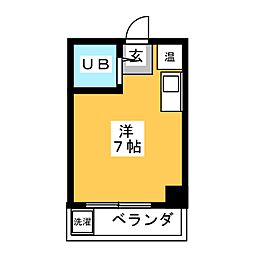 第1カニエハイツ ワンルームの間取図画像