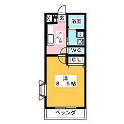アンプルールリーブルルミエール 1Kの間取図画像