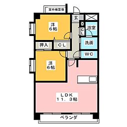 ホワイトドエル道徳 2LDKの間取図画像
