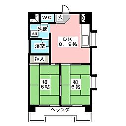 日宝レスカール一番町 2DKの間取図画像