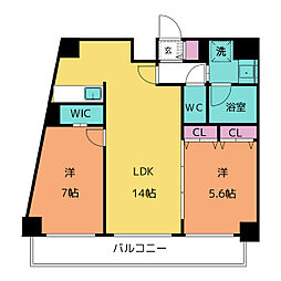 ポルタニグライースト 3階2LDKの間取り