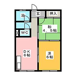 名豊第一ビル 2階2DKの間取り