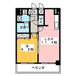 プレサンス久屋大通公園サウス 11階1LDKの間取り