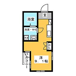 Casa Avenue Tsurumai 1階ワンルームの間取り
