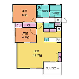 (仮)名古屋市昭和区御器所アパート 2階2LDKの間取り