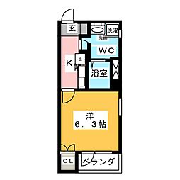 セル金山 3階1Kの間取り
