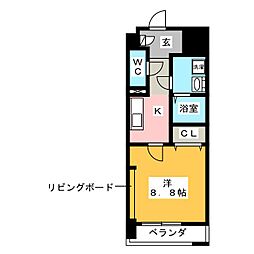アーデル　ドルフ 3階1Kの間取り