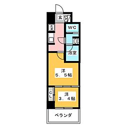 パークアクシス名古屋山王 1DKの間取図画像