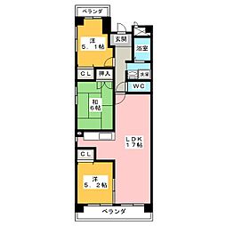 ユーハウス鶴舞2 3LDKの間取図画像