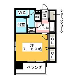 エイペックス名古屋鶴舞公園前 1Kの間取図画像