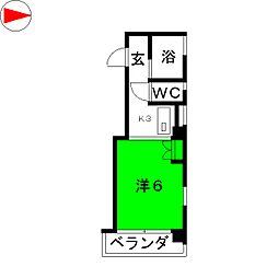 スクエア橘 1Kの間取図画像