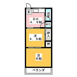 コーポ裕七 2DKの間取図画像