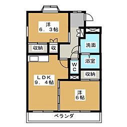サンフラワーハイツB 2LDKの間取図画像