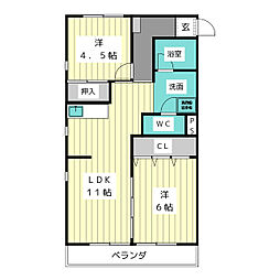 香流グリーンハイツ 2LDKの間取図画像