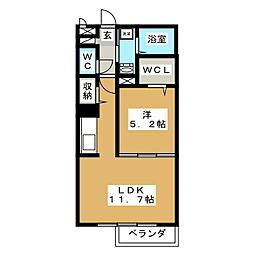 長久手ハイツA棟 1LDKの間取図画像