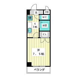 ル・シエル 1Kの間取図画像